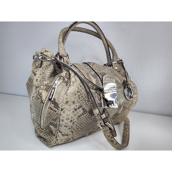Michael Kors Jenna Tan Python Snakeskin Embossed Large Tote Shoulder Bag Purse - Picture 8 of 16